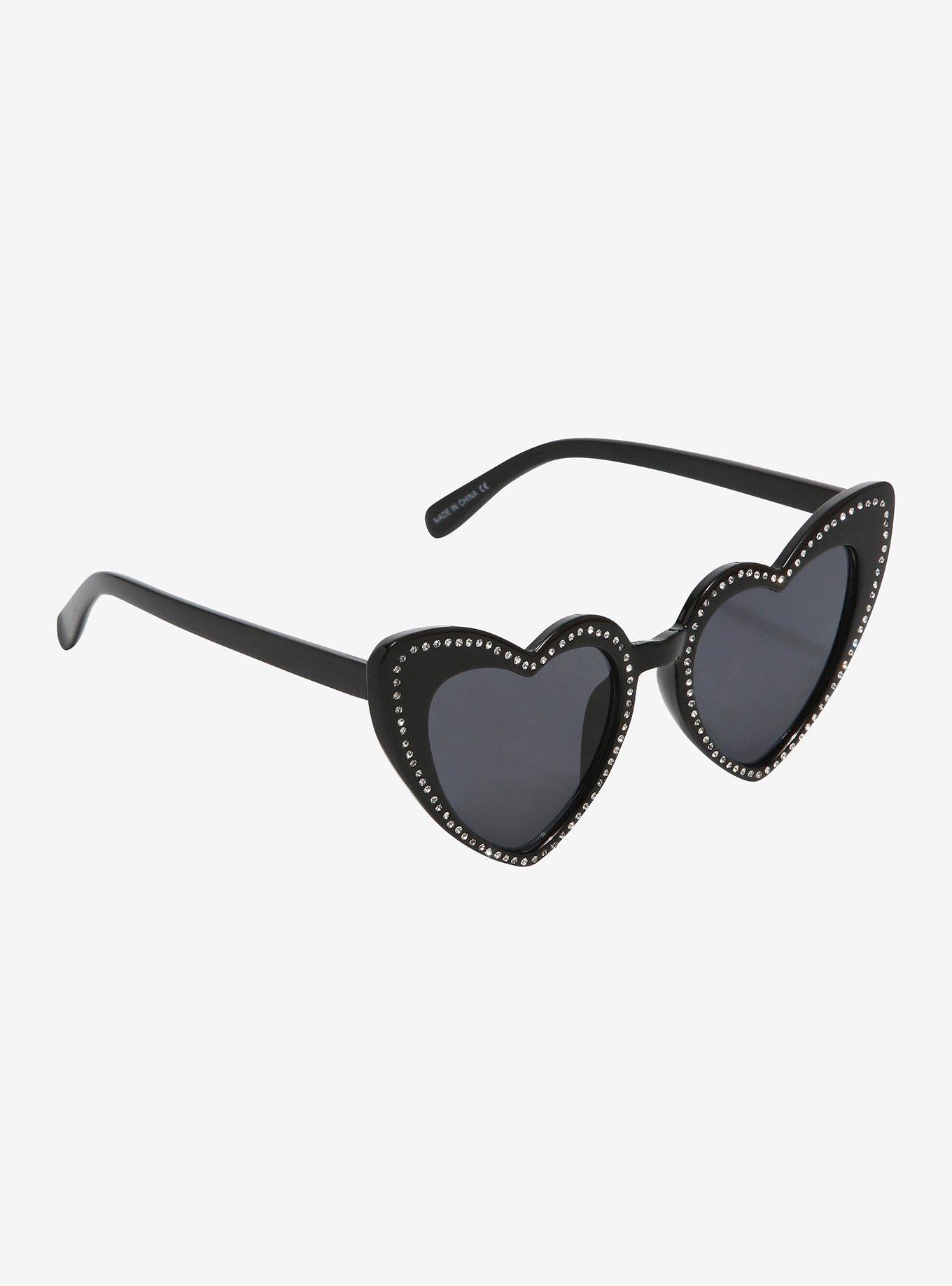 Black Rhinstone Heart Sunglasses, , hi-res