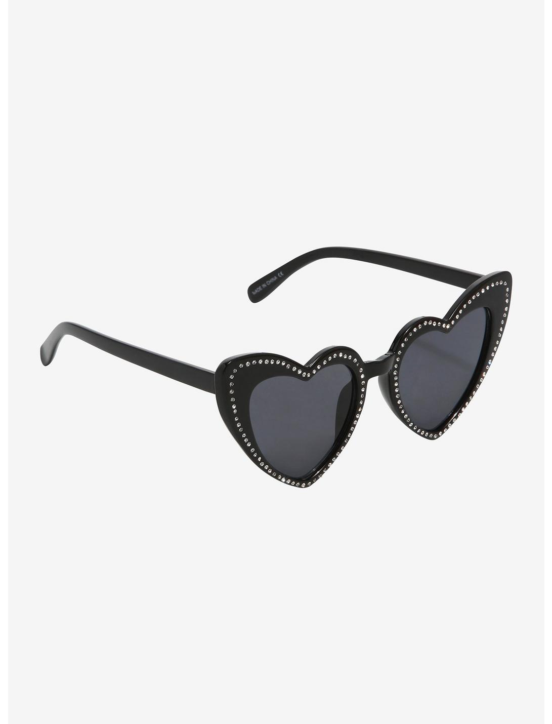 Black Rhinstone Heart Sunglasses, , hi-res