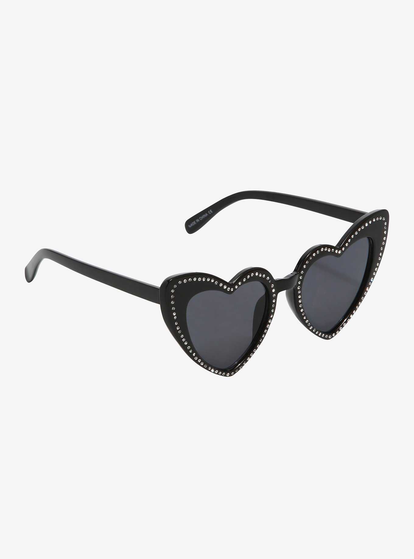 Black Rhinstone Heart Sunglasses, , hi-res