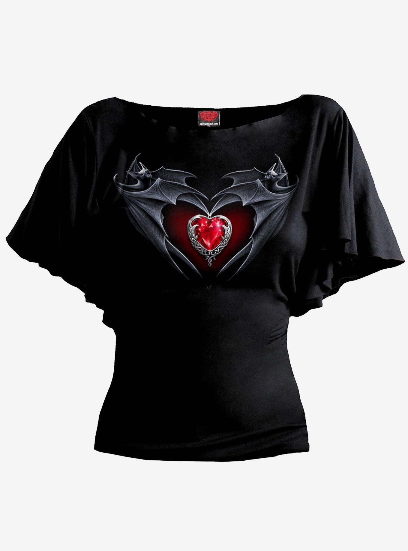 Bat's Heart Boat Neck Bat Sleeve Top Black, BLACK, hi-res