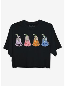 Colorful Ghost Drinks Boyfriend Fit Crop Girls T-Shirt By TKcreates, , hi-res