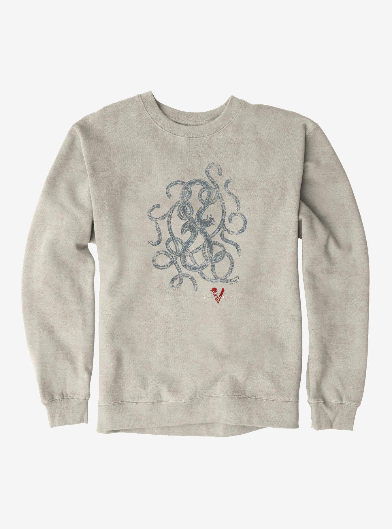 Vikings: Valhalla Faded Snakes Intertwined Sweatshirt, OATMEAL HEATHER, hi-res