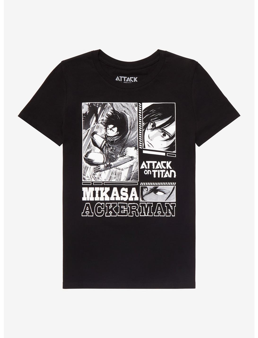 Attack On Titan Mikasa Monochrome Manga Panel Girls T-Shirt, MULTI, hi-res