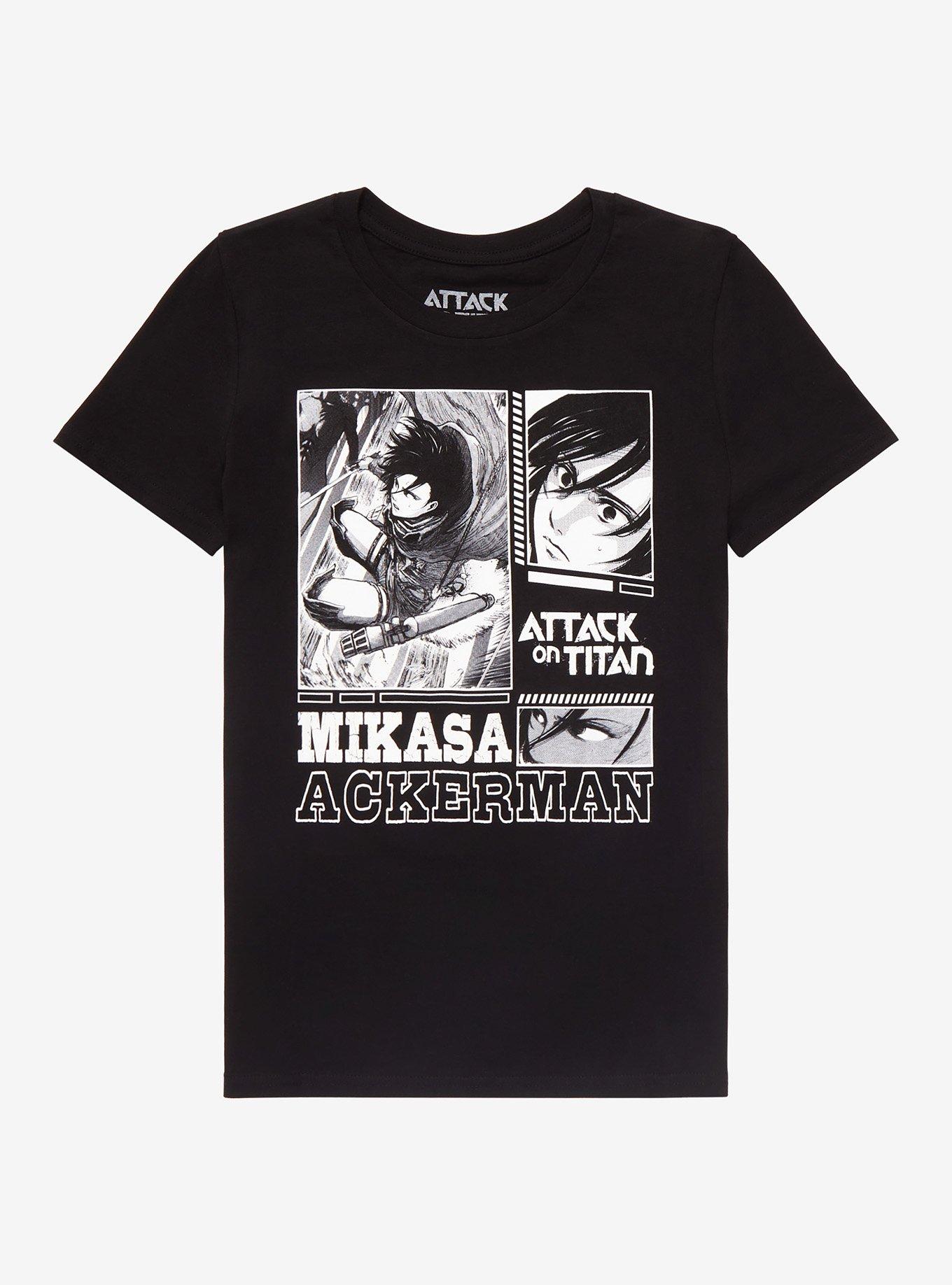 Attack On Titan Mikasa Monochrome Manga Panel Girls T-Shirt, MULTI, hi-res