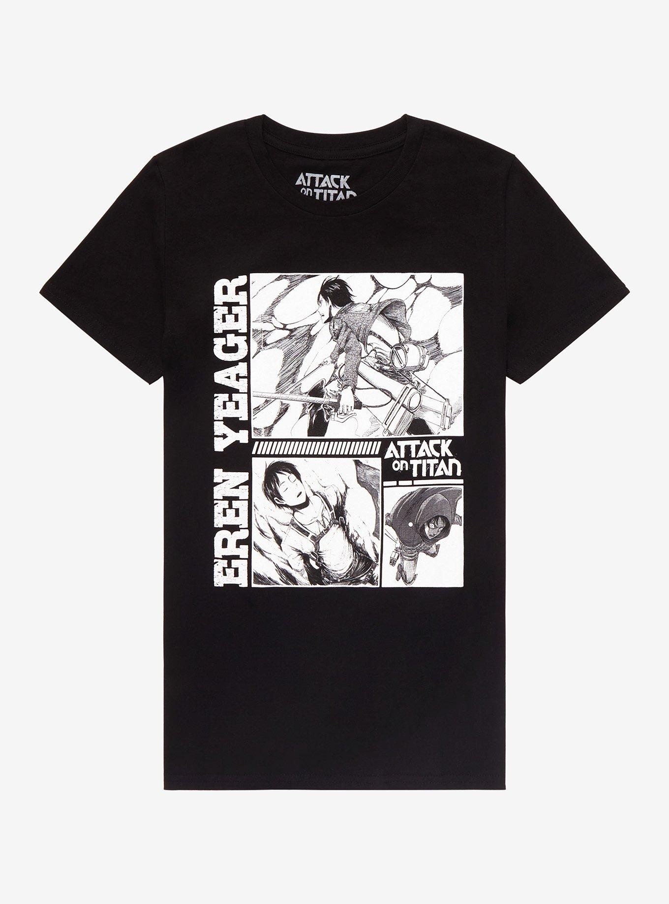 Attack On Titan Eren Monochrome Manga Panel Girls T-Shirt, MULTI, hi-res