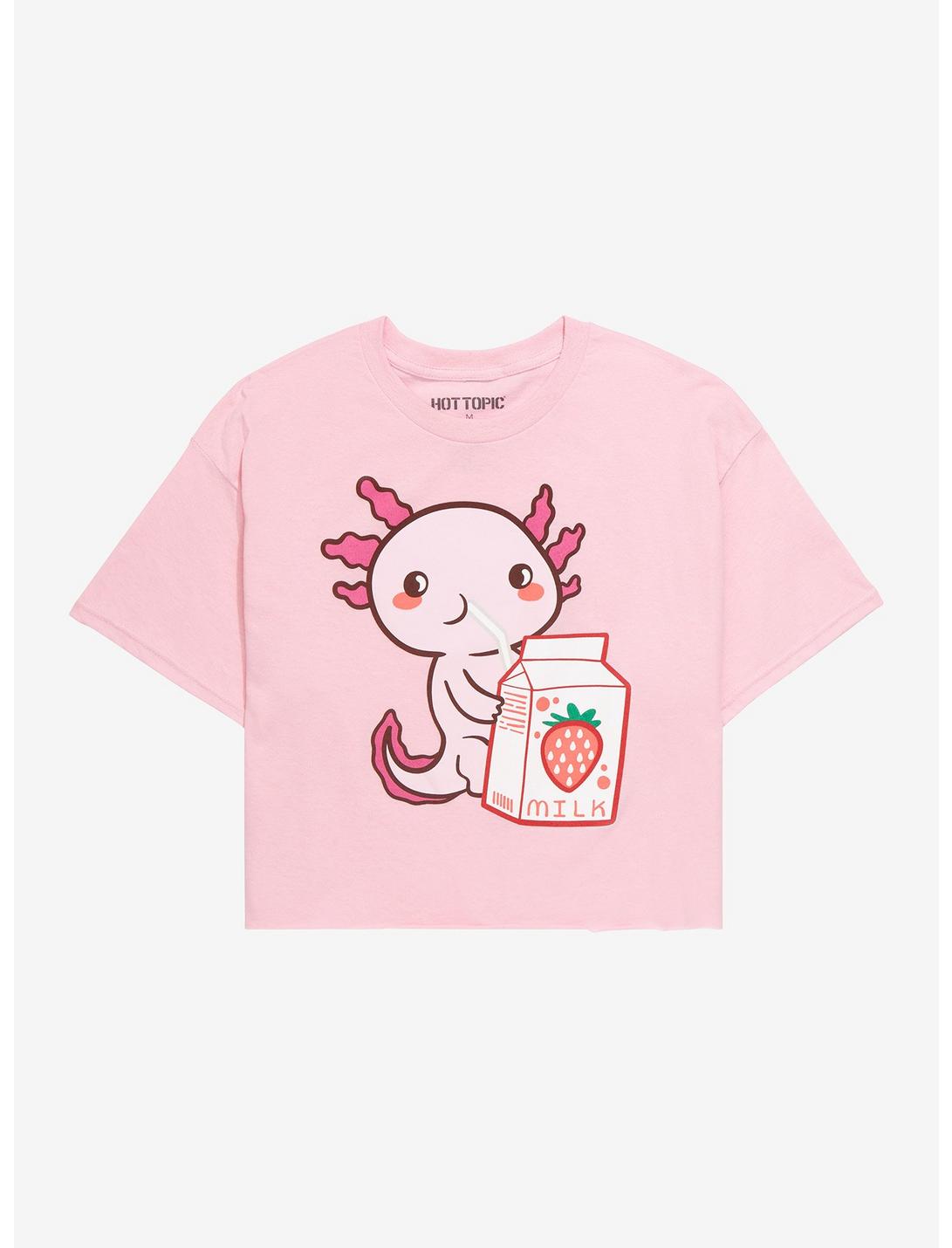 Axolotl Strawberry Milk Girls Crop T-Shirt, MULTI, hi-res