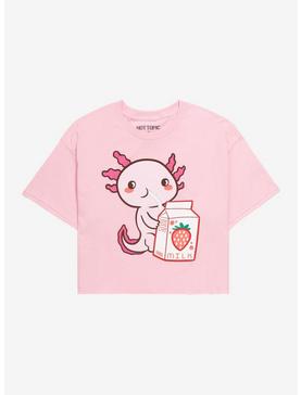 Axolotl Strawberry Milk Girls Crop T-Shirt, , hi-res
