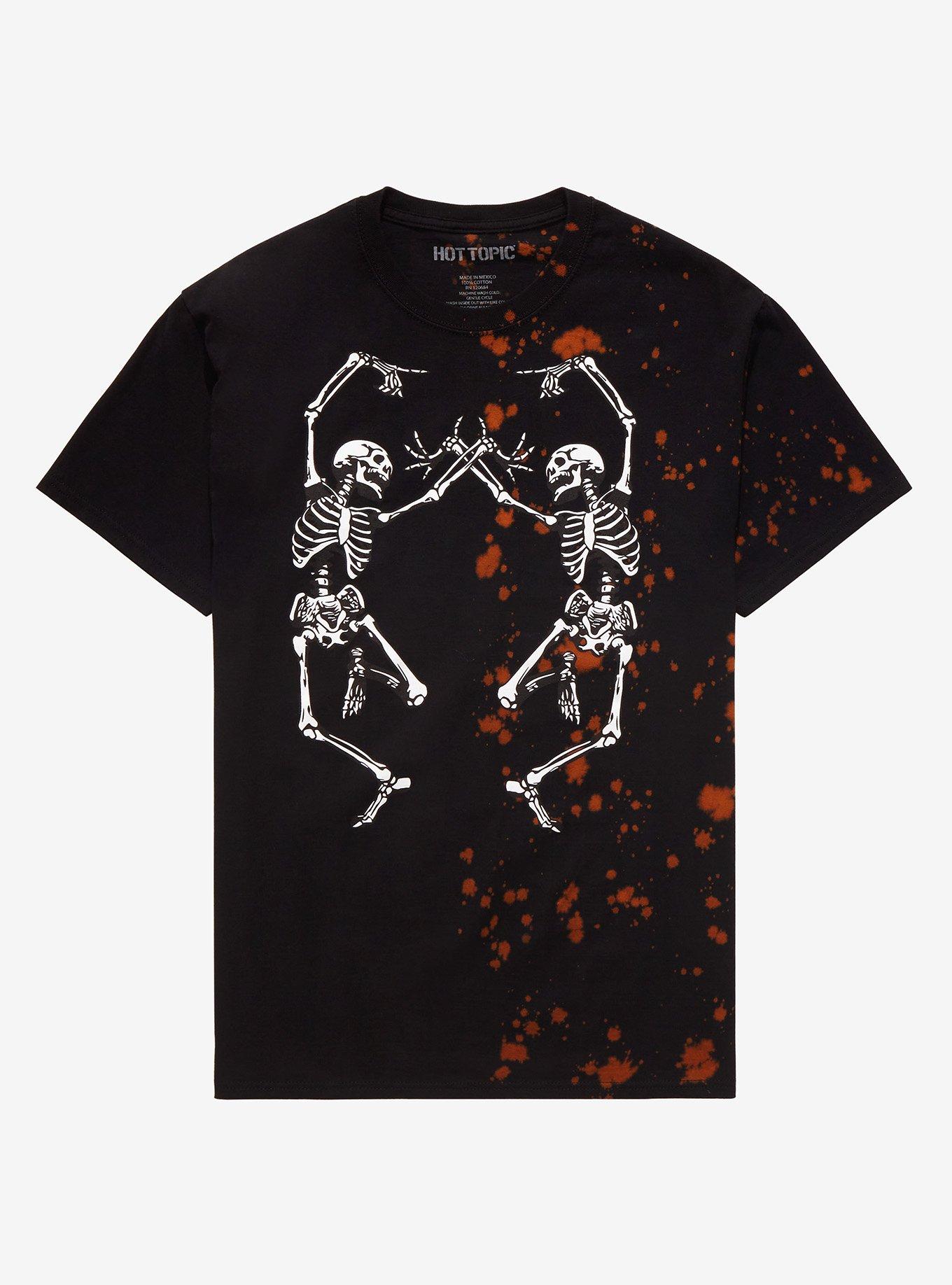 Skeletons Split Acid Wash Boyfriend Fit Girls T-Shirt | Hot Topic