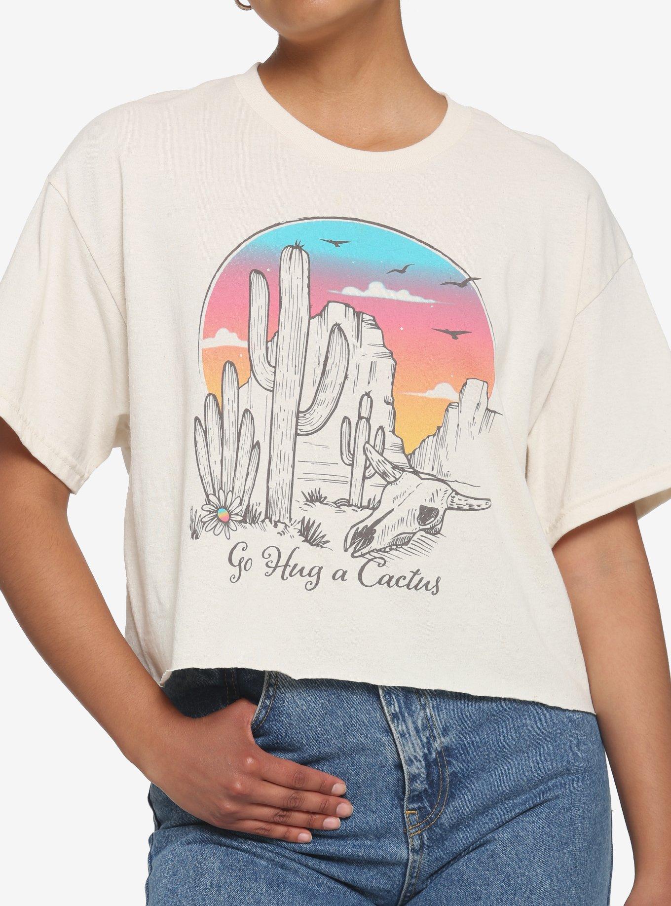 Hug A Cactus Crop Boyfriend Fit Girls T-Shirt, MULTI, hi-res