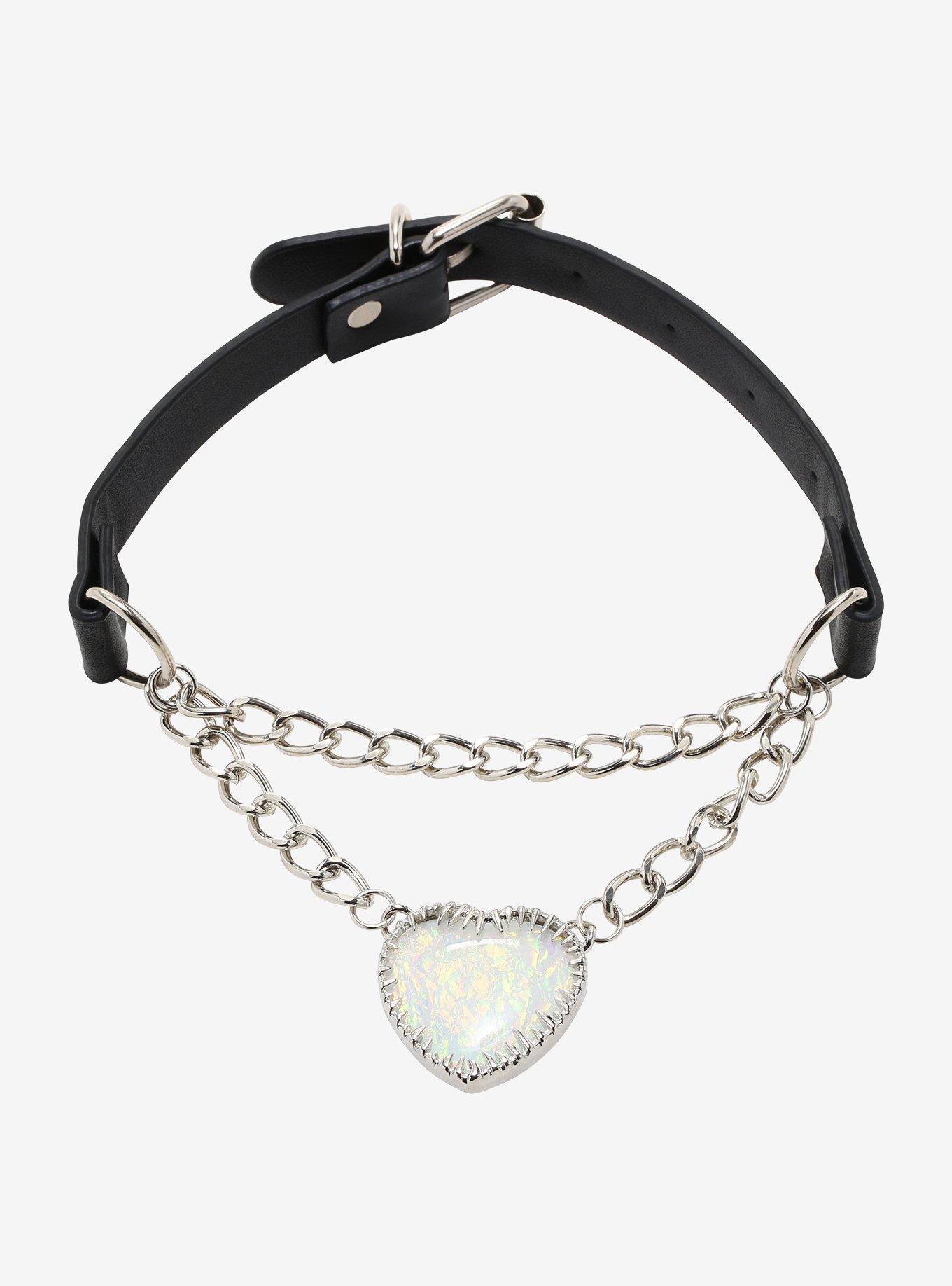 Spiky Thorn Opal Heart Chain Choker, , hi-res