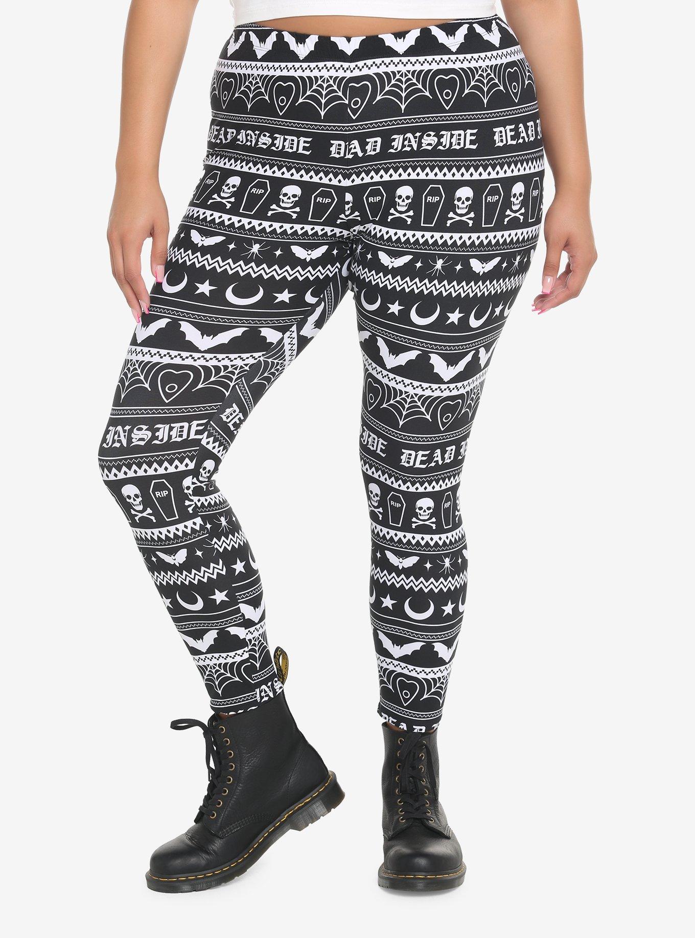 Goth Fair Isle Leggings Plus Size, BLACK, hi-res