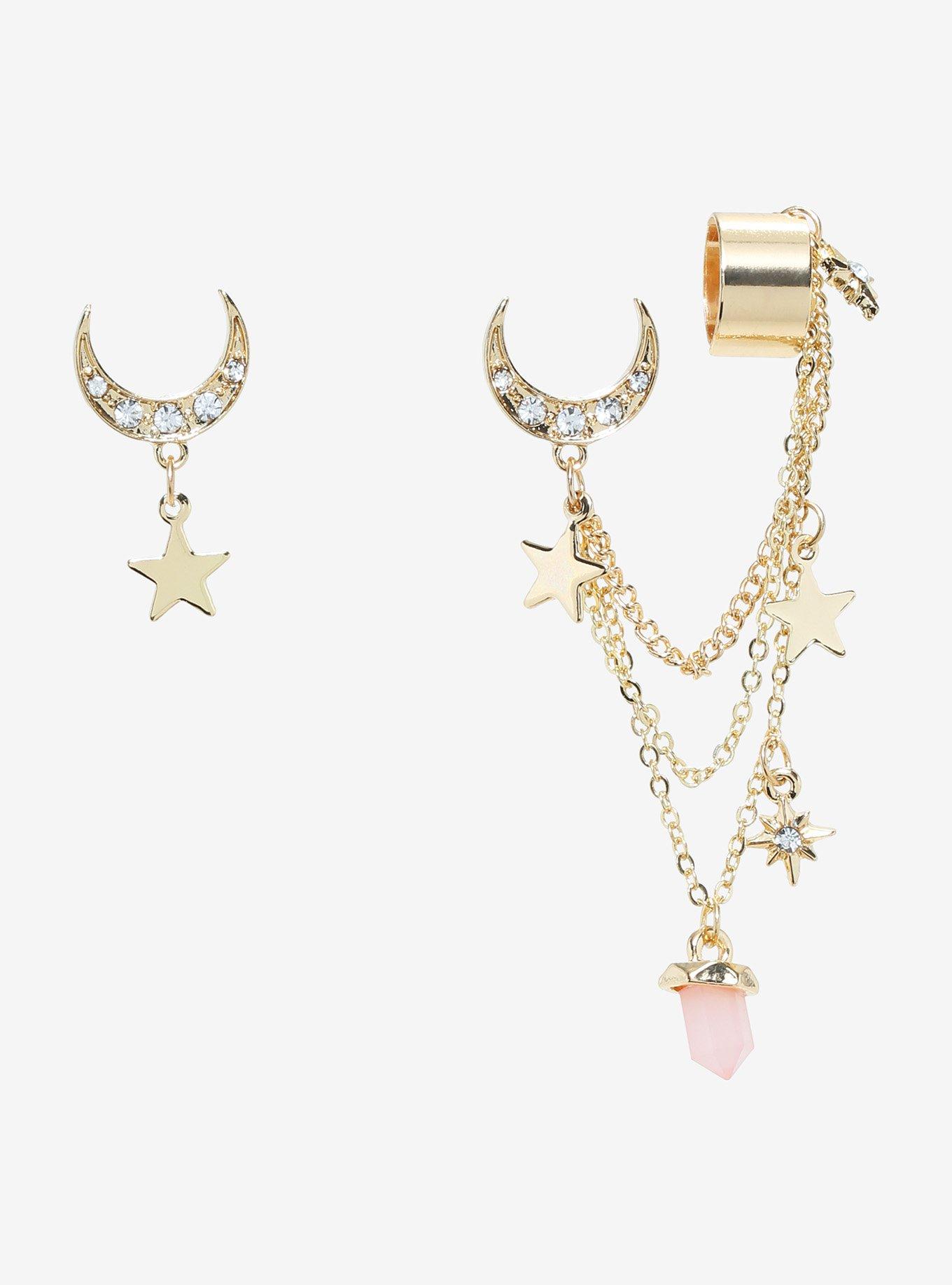 Moon & Star Cuff Earrings, , hi-res