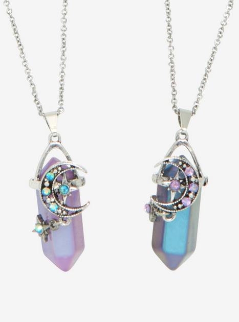 Dark Opalescent Celestial Crystal Best Friend Necklace Set | Hot Topic