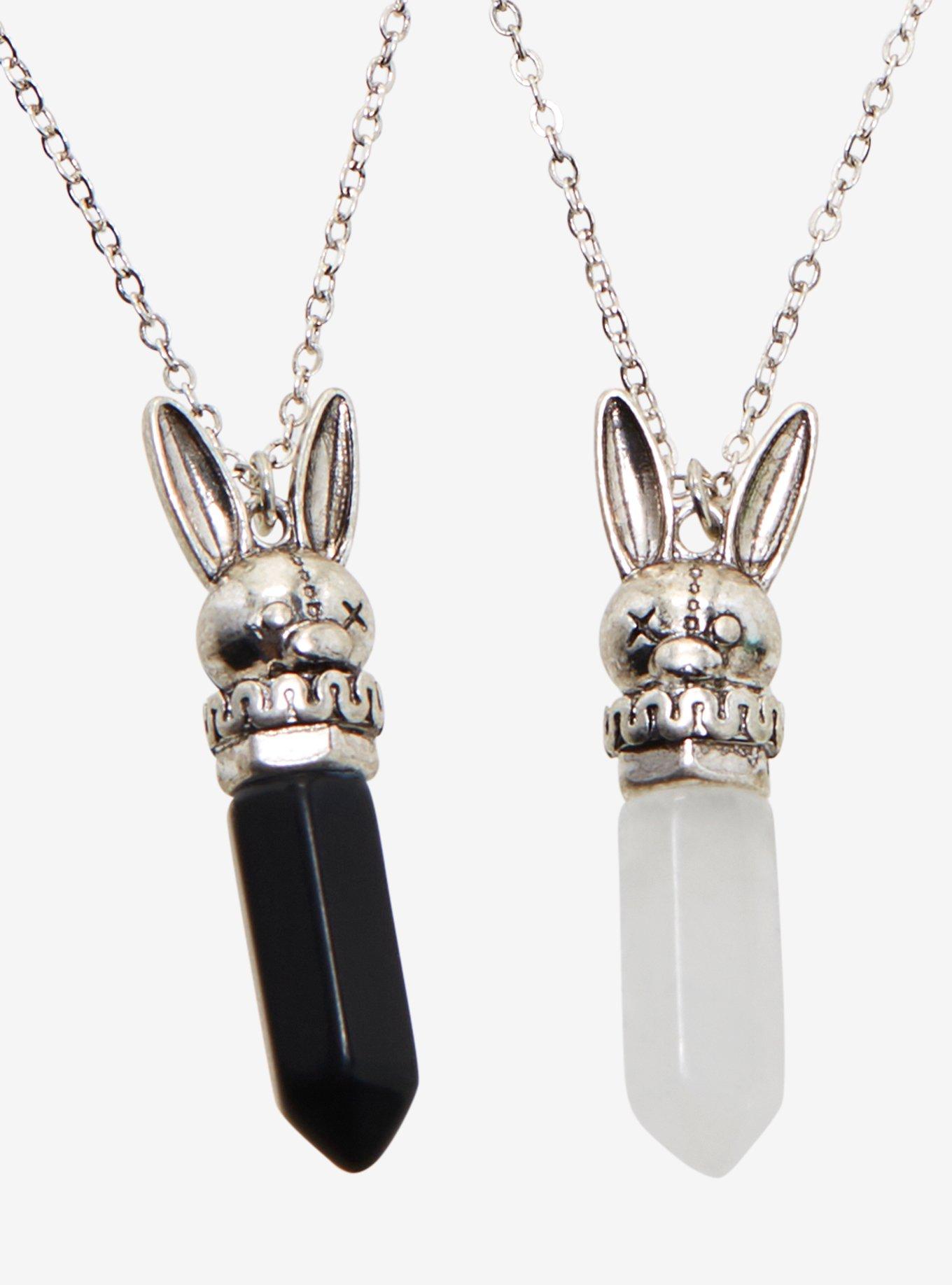 Black & White Crystal Rabbit Best Friend Necklace Set | Hot