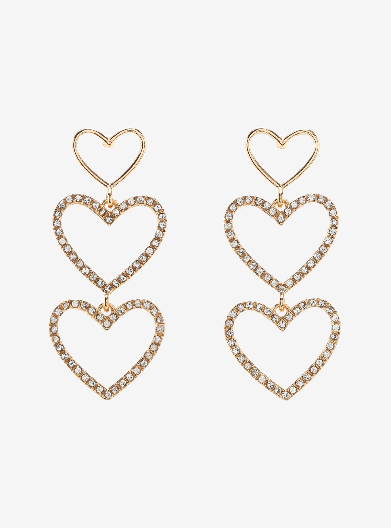 Jeweled Heart Drop Earrings, , hi-res