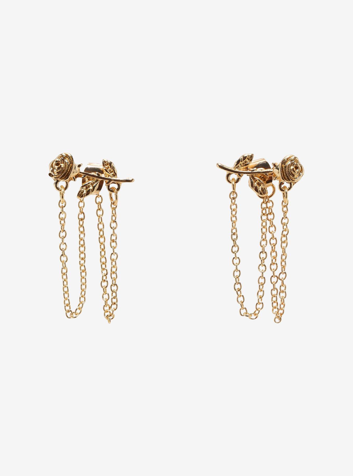 Gold Rose Chain Stud Earrings