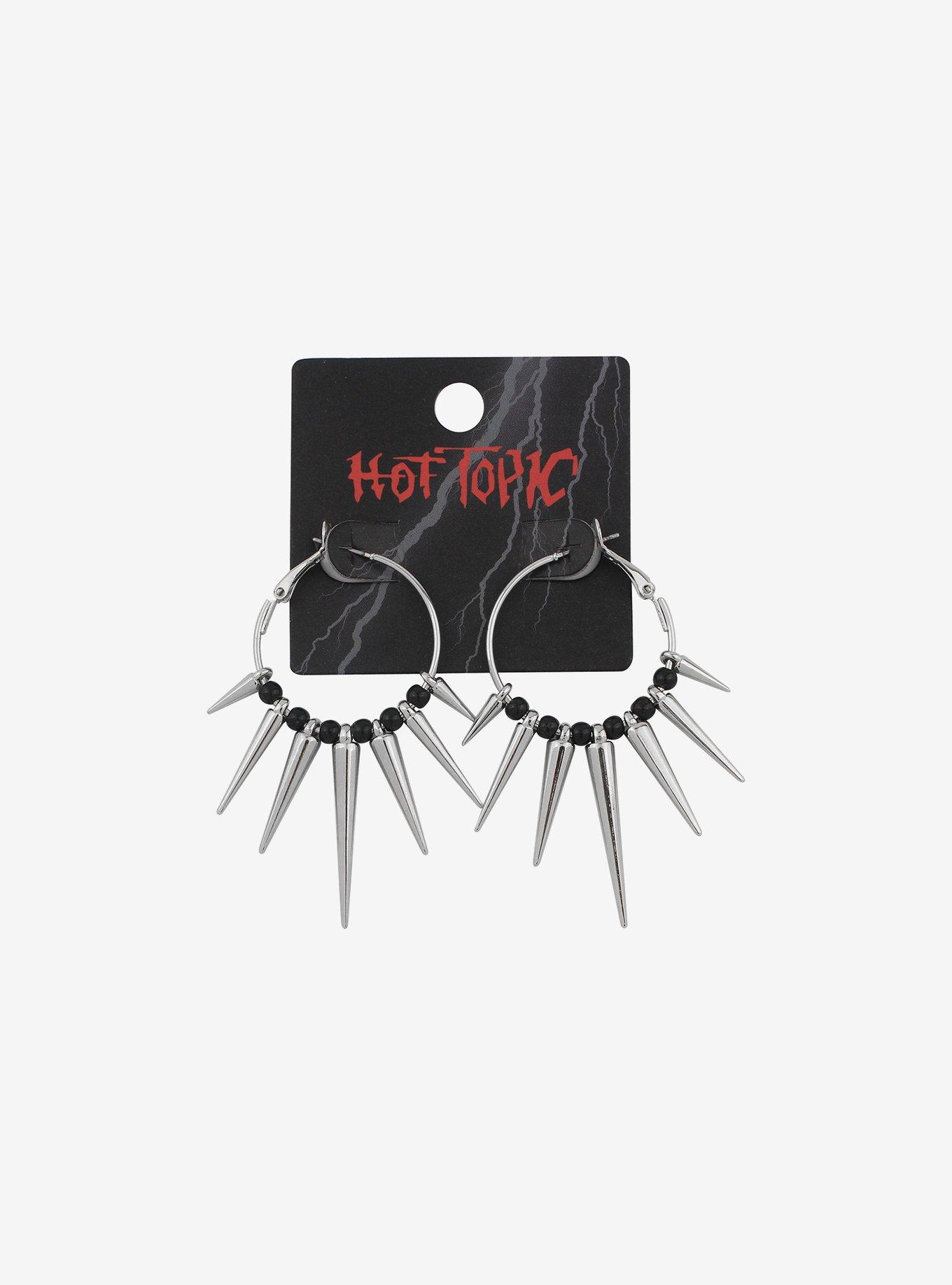 Black Gem Spike Hoop Earrings Hot Topic