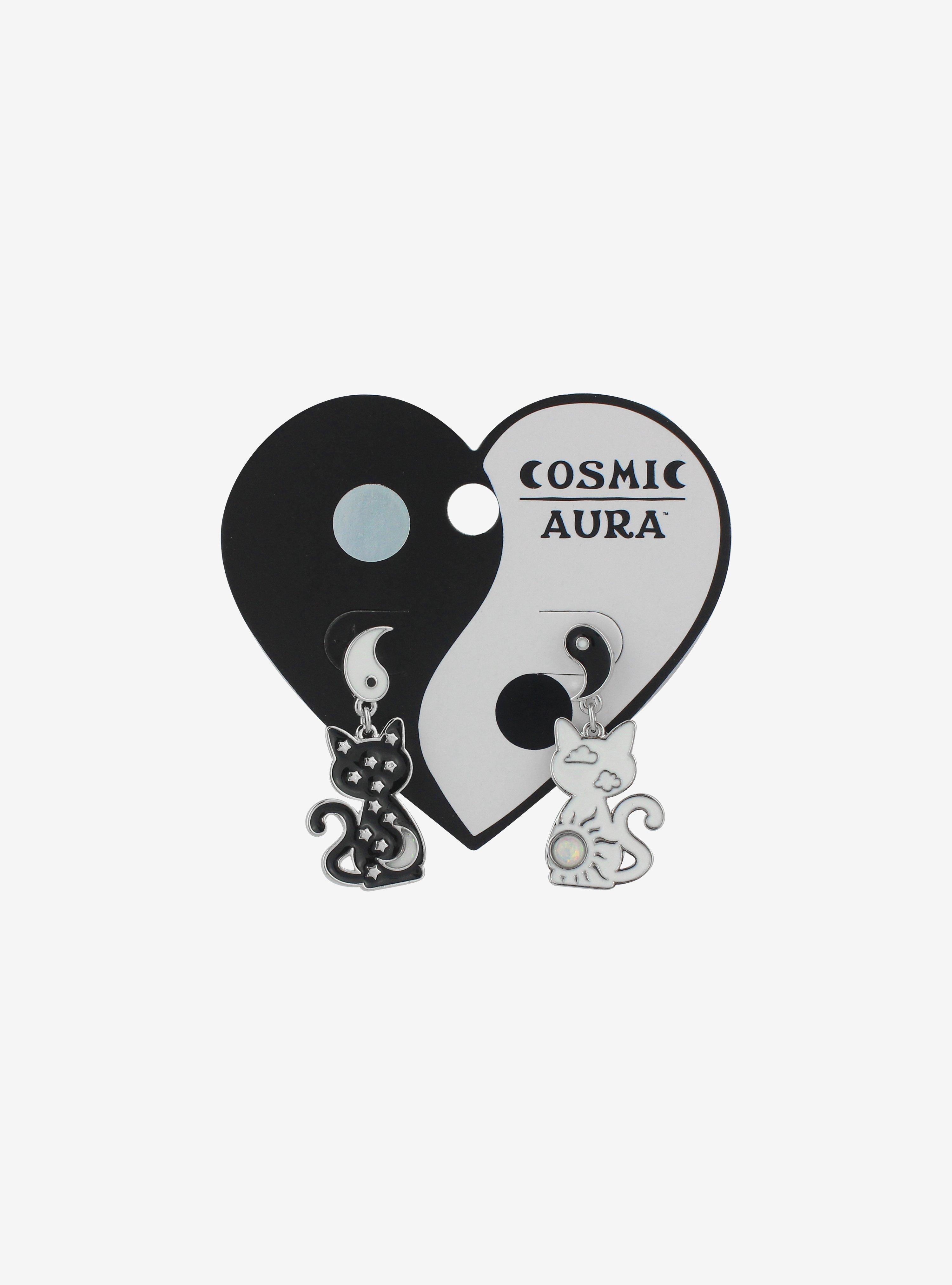 Black & White Yin-Yang Cats Mismatch Earrings, , hi-res