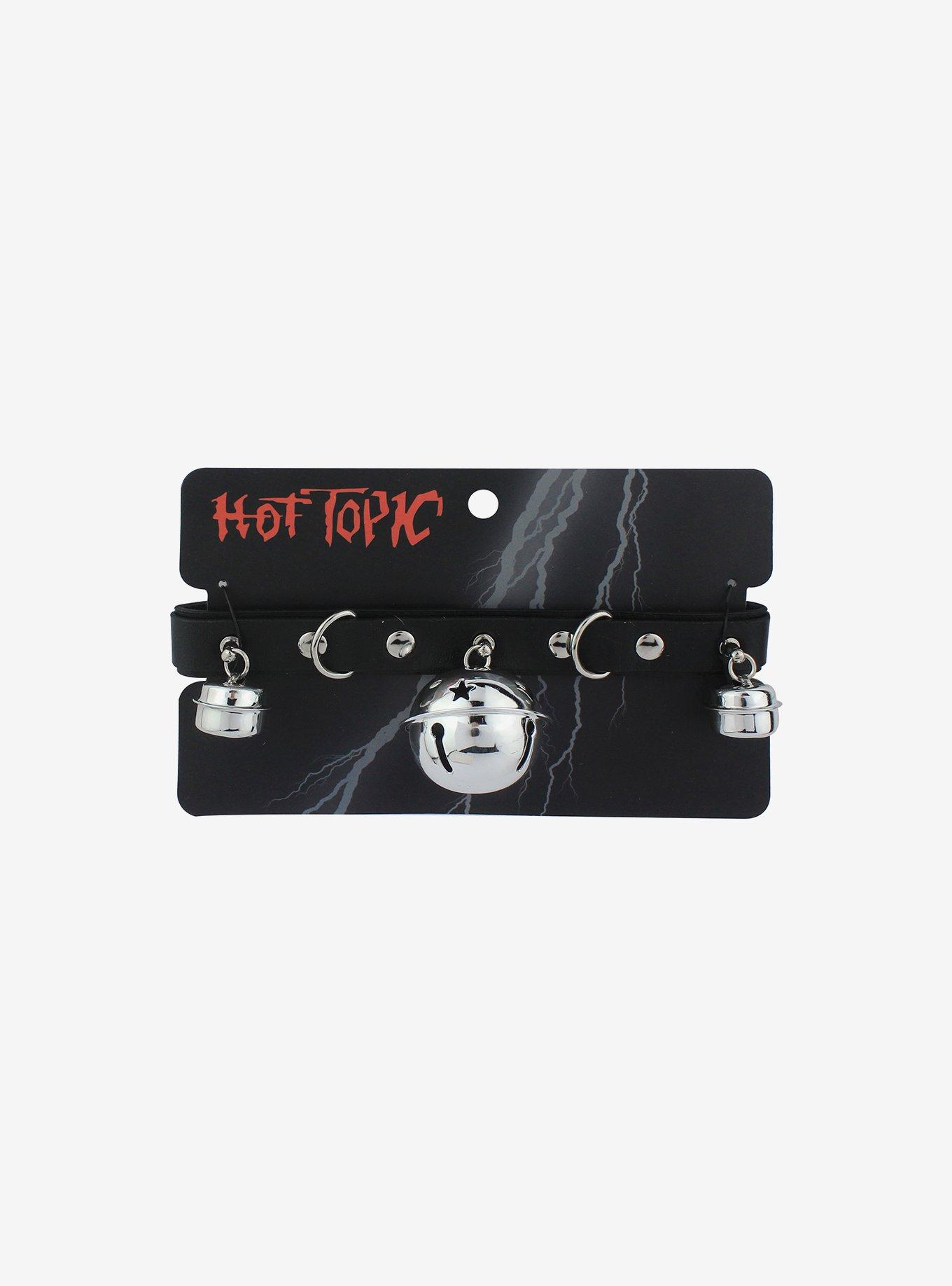 Black Faux Leather Bell Choker, , hi-res