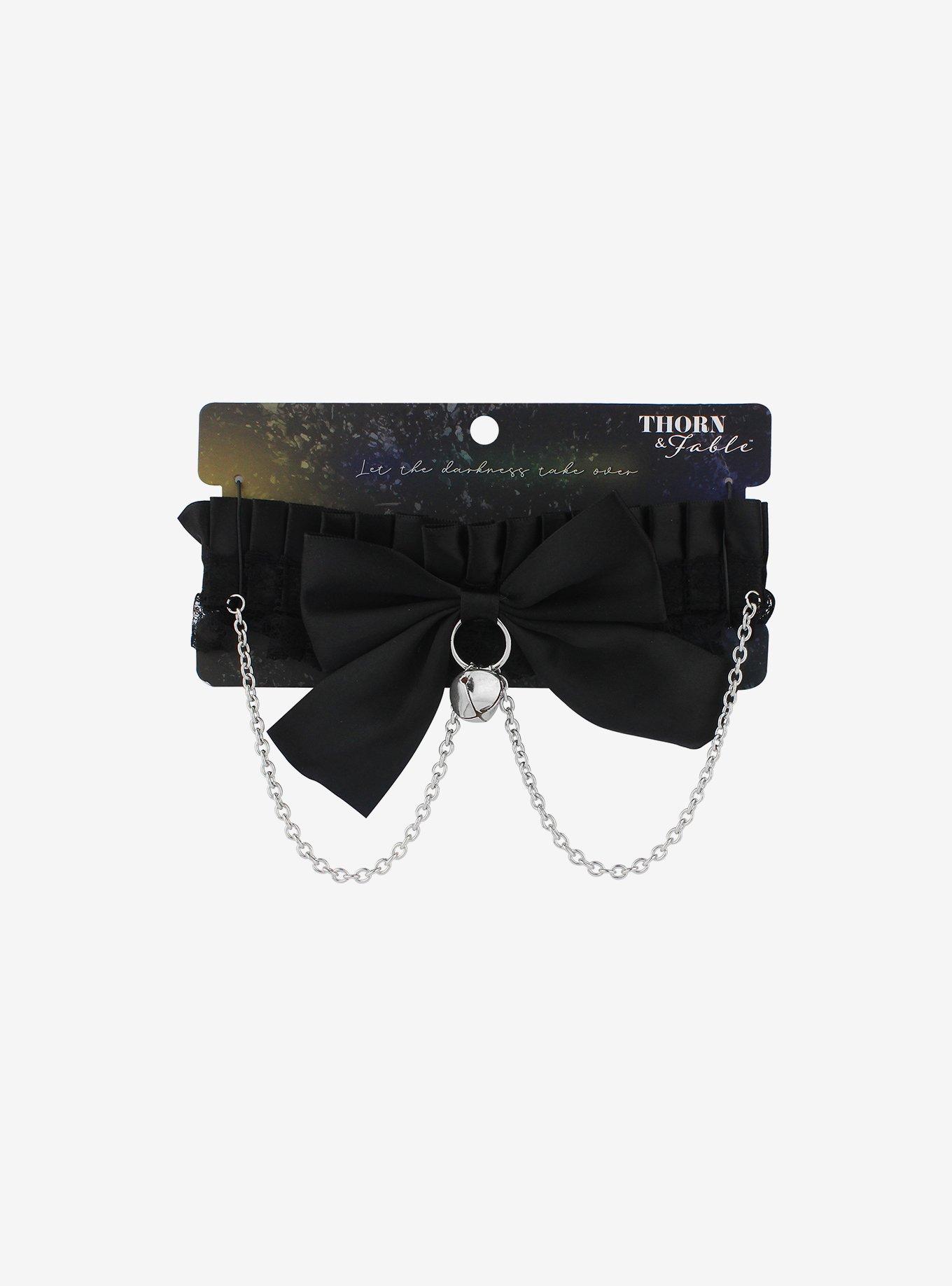 Black Ruffle Bow Bell Choker, , hi-res