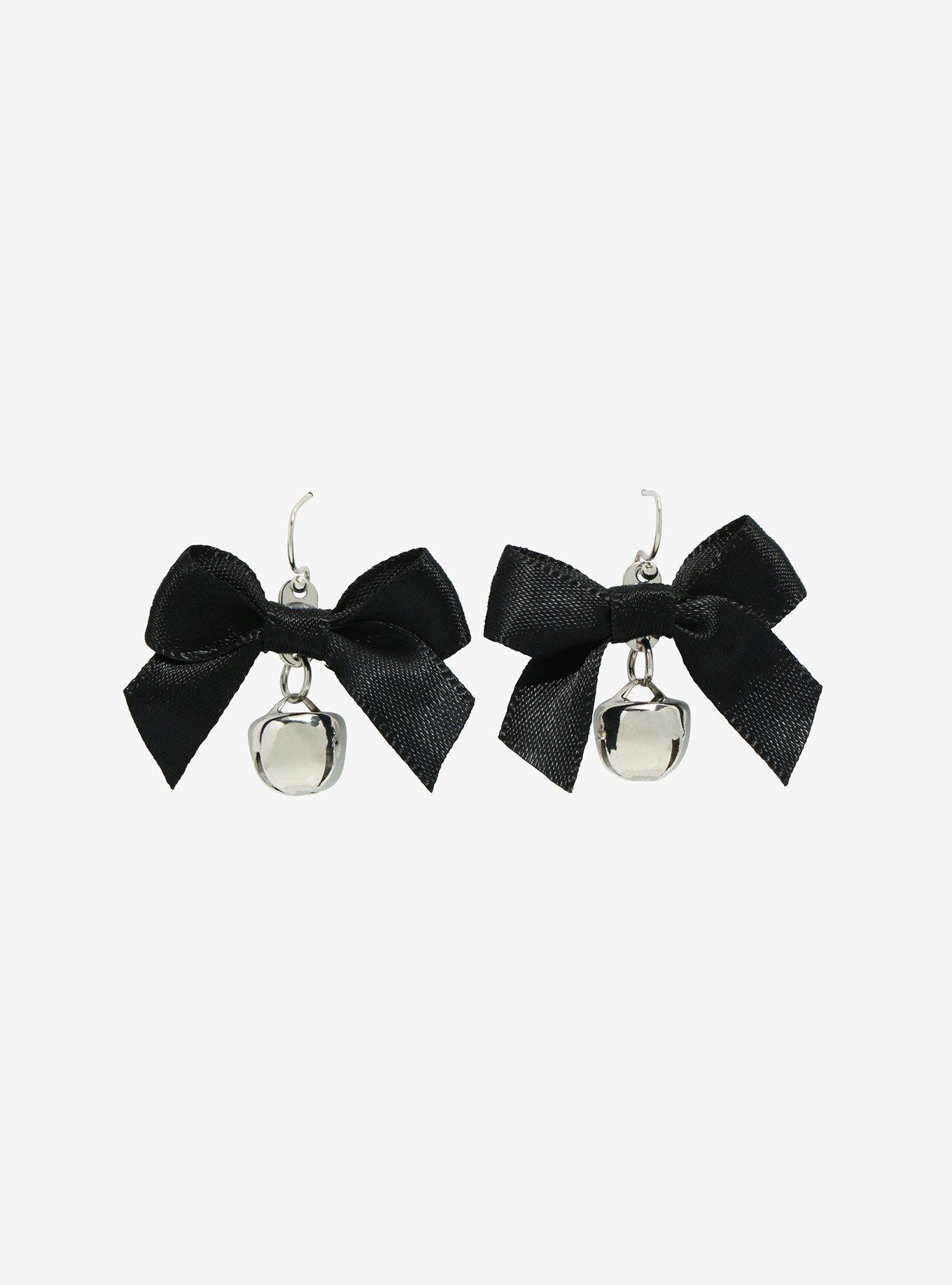 Black Bow & Bell Earrings, , hi-res