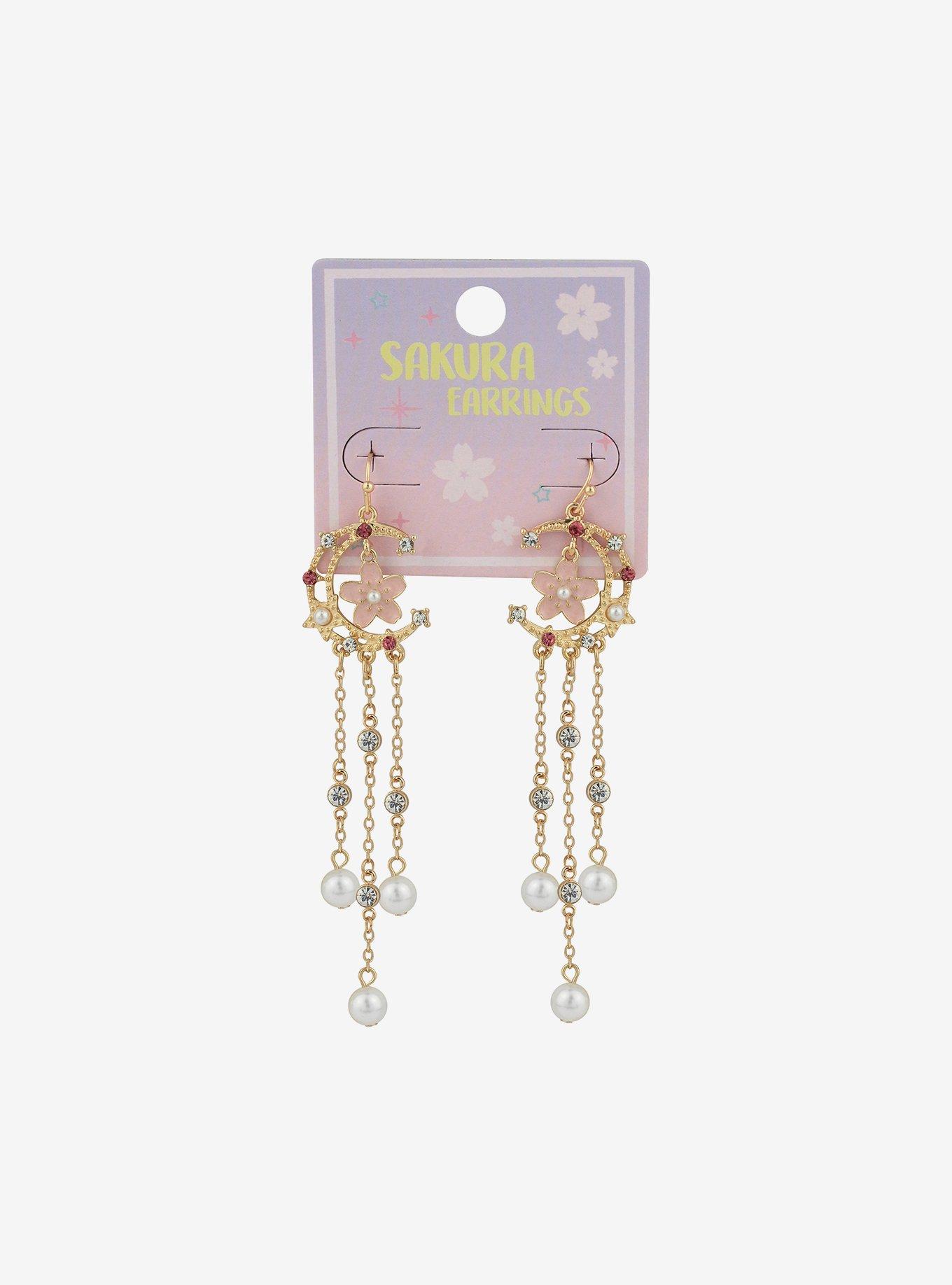 Moon Sakura Cascade Drop Earrings, , hi-res