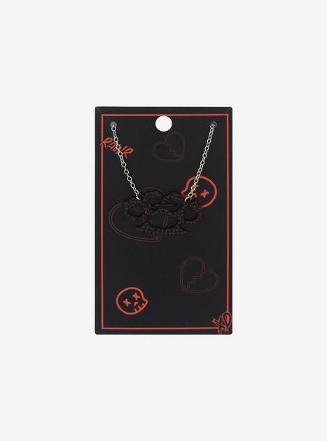 Red Gem Stone Brass Knuckles Necklace | Hot Topic