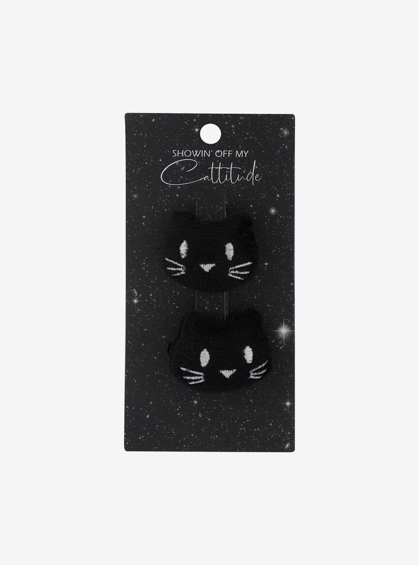 Black Puffy Cat Clip Set, , hi-res