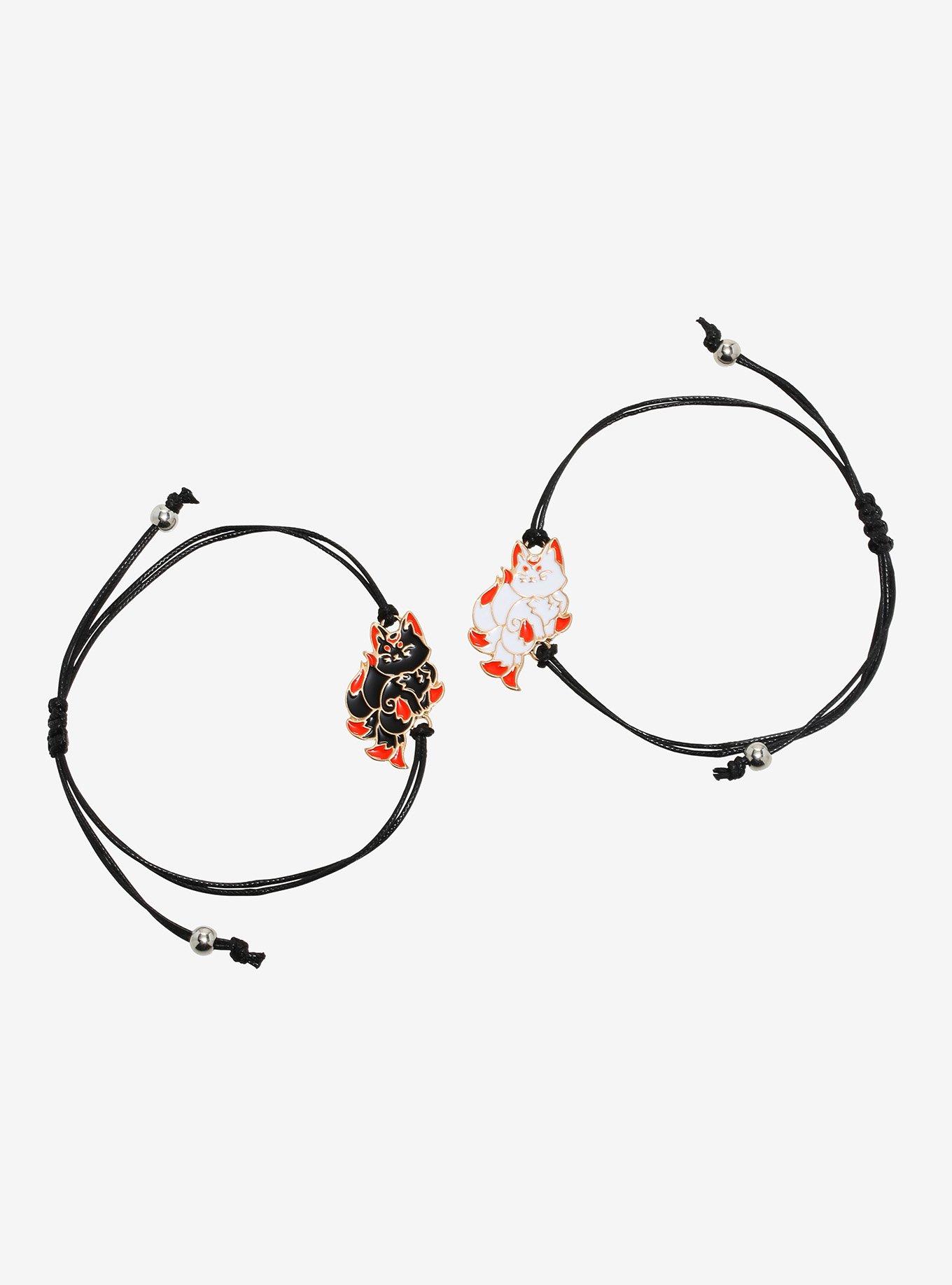 Black & White Kitsune Best Friend Cord Bracelet Set, , hi-res
