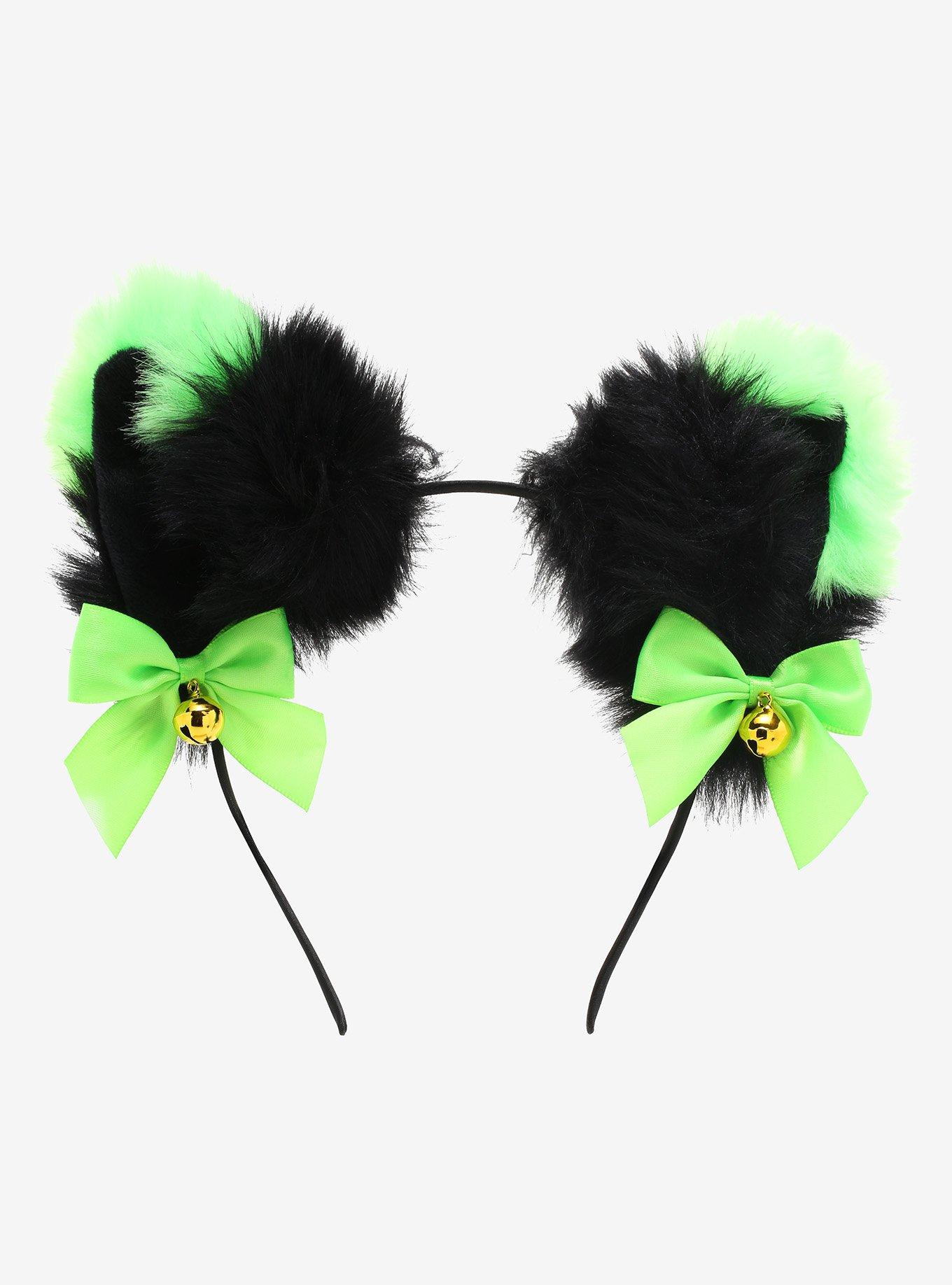 Neon Green & Black Tip Cat Ear Headband, , hi-res