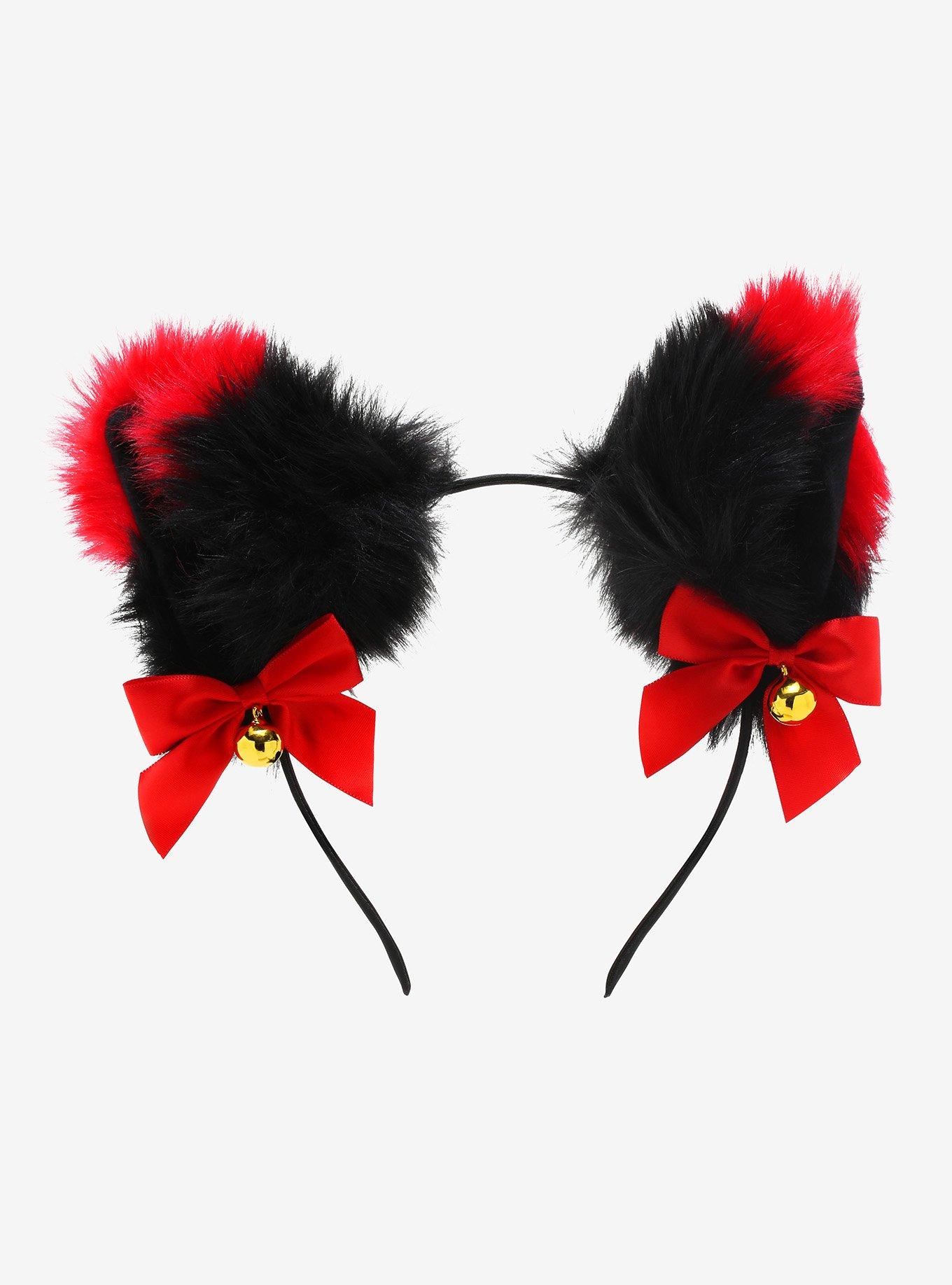 Red & Black Tip Cat Ear Headband, , hi-res