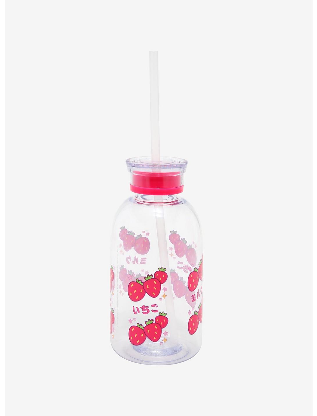 Strawberry Milk Carton Water Bottle With Straw, , hi-res