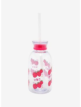 Strawberry Milk Carton Water Bottle With Straw, , hi-res