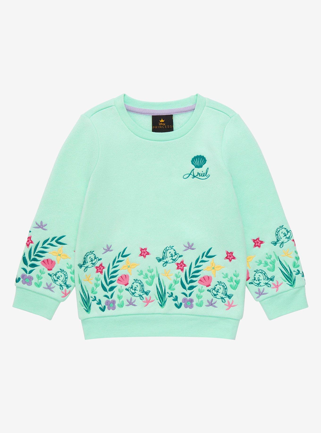 Disney The Little Mermaid Flounder Floral Toddler Crewneck - BoxLunch Exclusive, SEAFOAM, hi-res