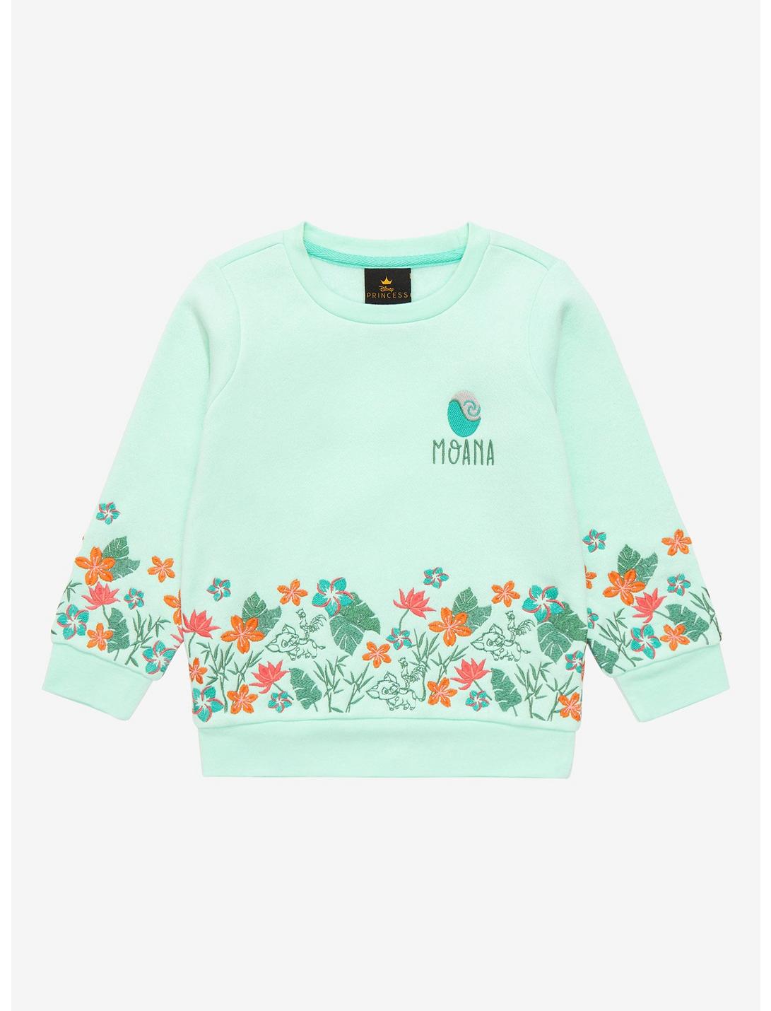 Disney Moana Embroidered Floral Toddler Crewneck - BoxLunch Exclusive, OLIVE, hi-res