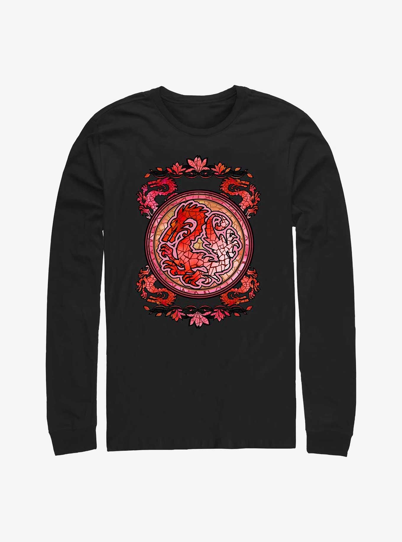 Disney Mulan Mushu Stained Glass Long-Sleeve T-Shirt, BLACK, hi-res