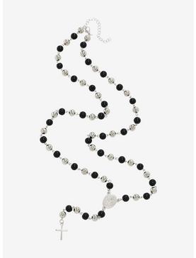 Silver Cross Beaded Rosary Necklace, , hi-res