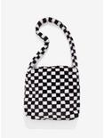 Black & White Checkered Fuzzy Tote Bag, , hi-res