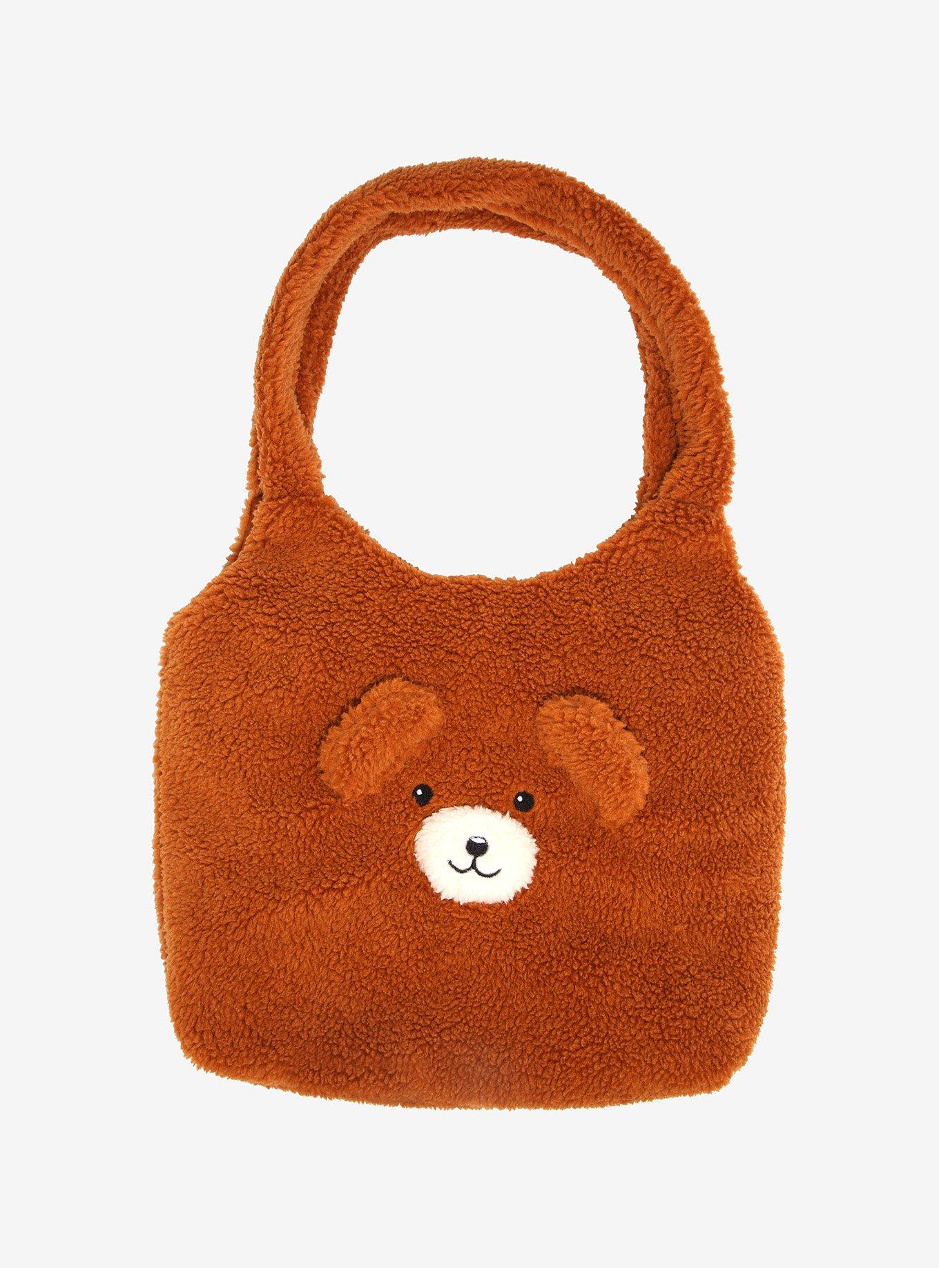 Rubis - Set: Bear Print Fleece Tote Bag + Teddy Bear Bag Charm