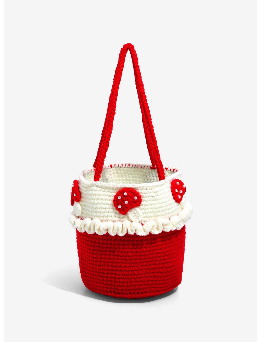 Crochet Red Mushroom Round Bucket Bag, , hi-res