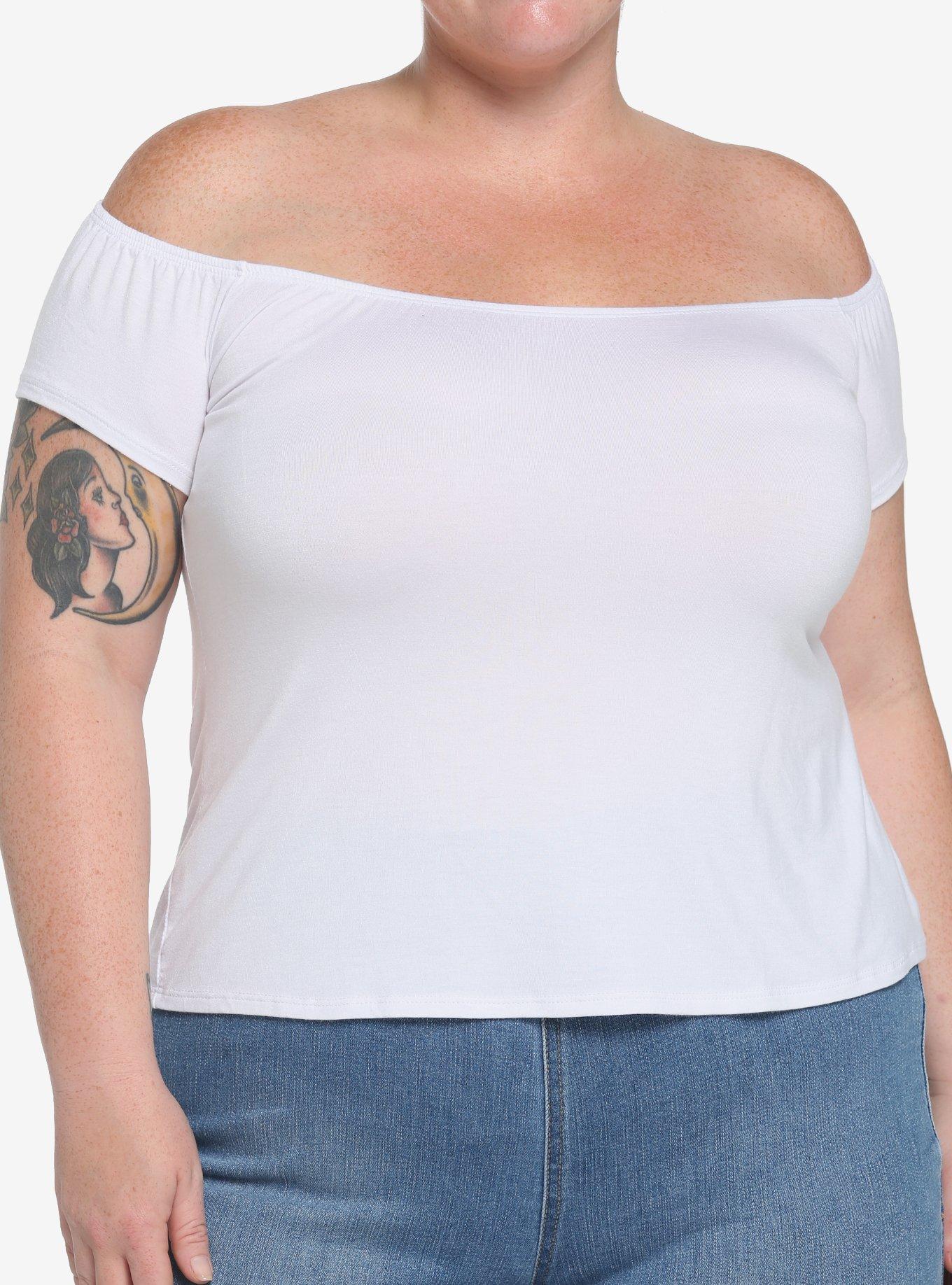 White Off-The-Shoulder Top Plus Size, CLOUD DANCER, hi-res
