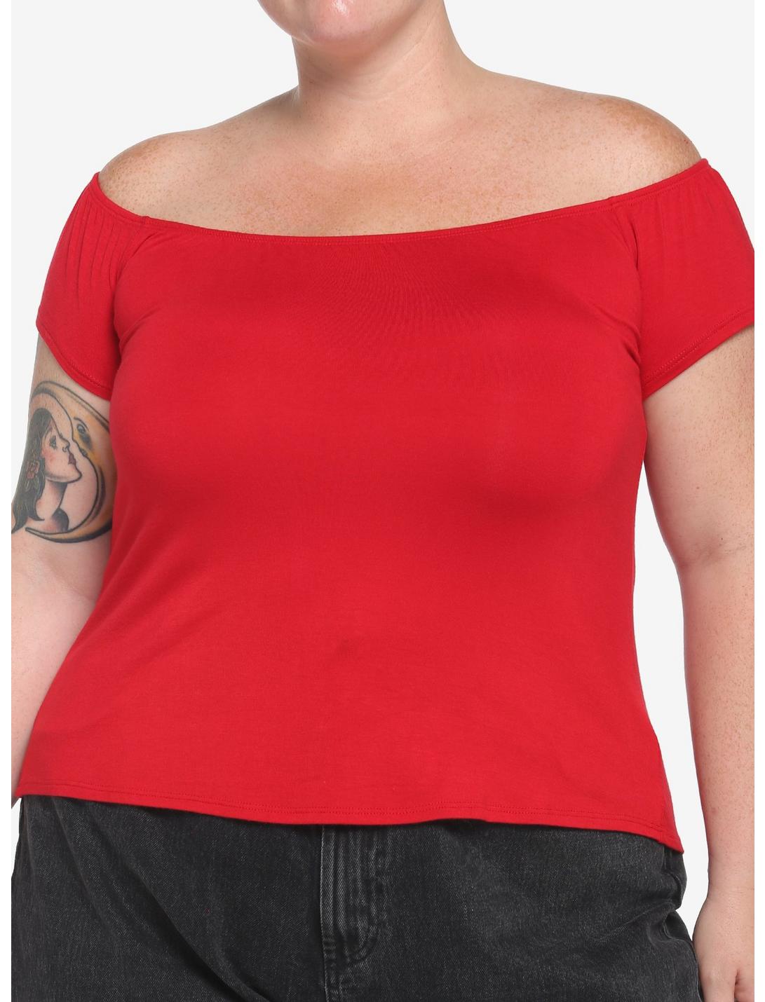 Red Off-The-Shoulder Top Plus Size, RED, hi-res