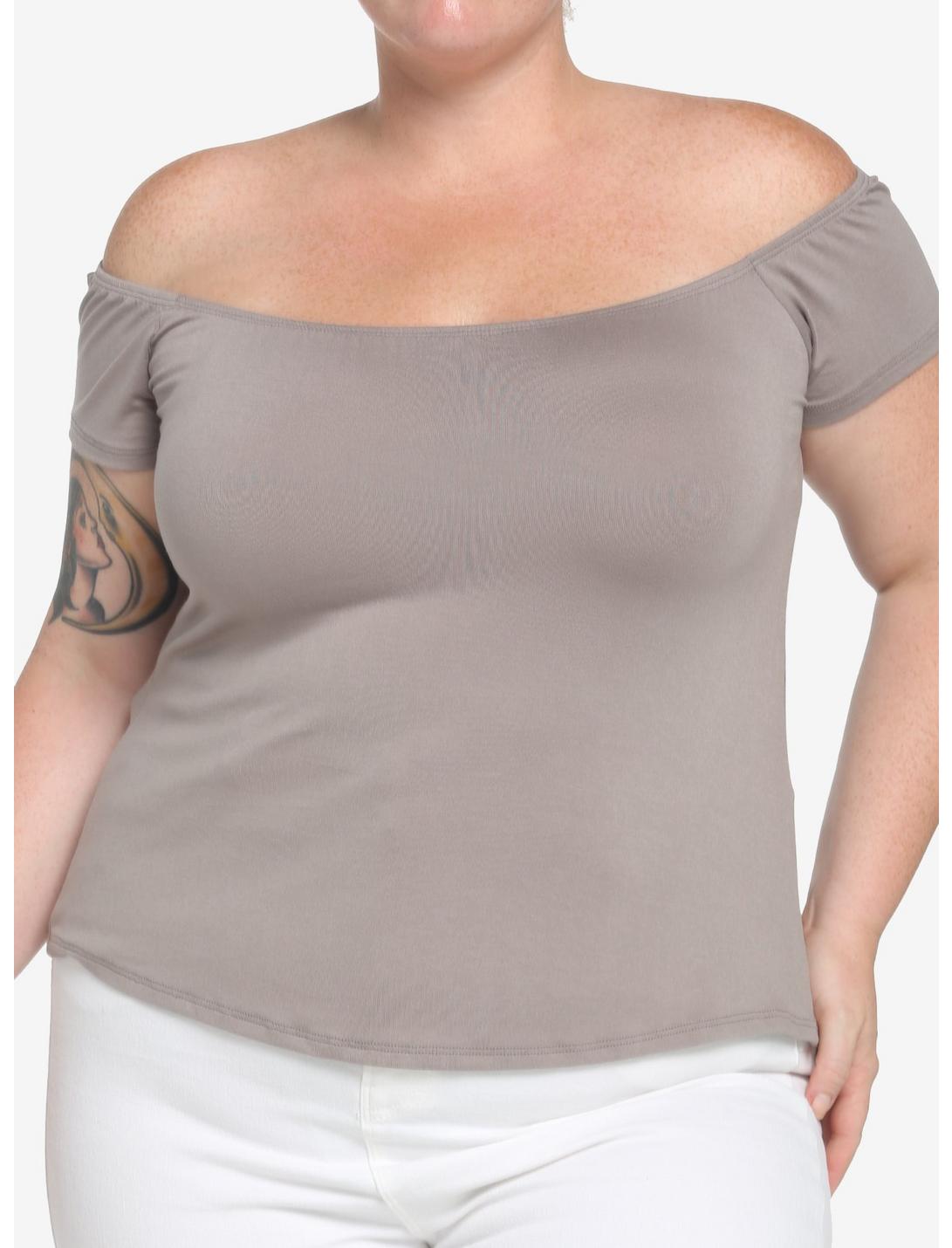 Taupe Off-The-Shoulder Top Plus Size, TAUPE, hi-res