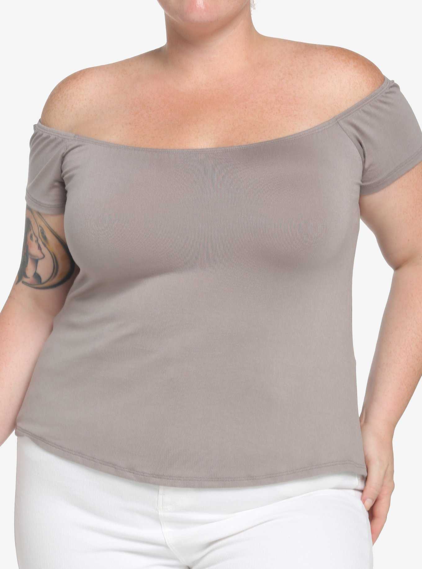 Taupe Off-The-Shoulder Top Plus Size, , hi-res