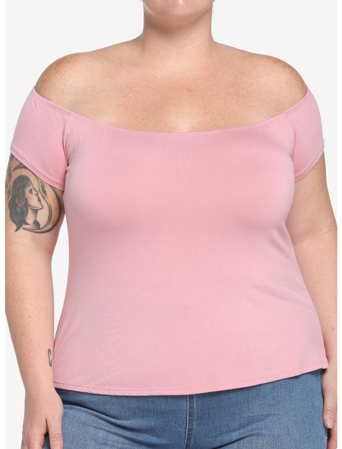 Pink Off-The-Shoulder Top Plus Size, PINK, hi-res