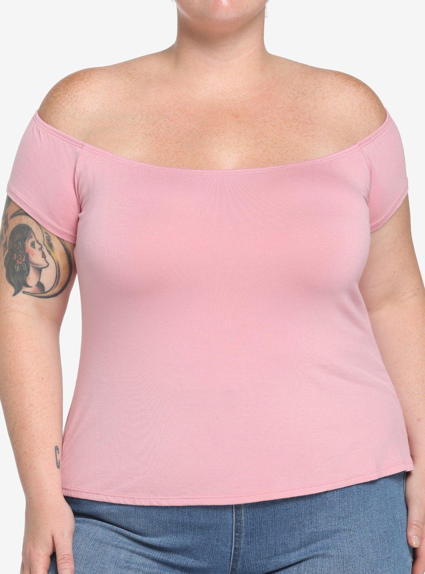 Pink Off-The-Shoulder Top Plus Size, , hi-res