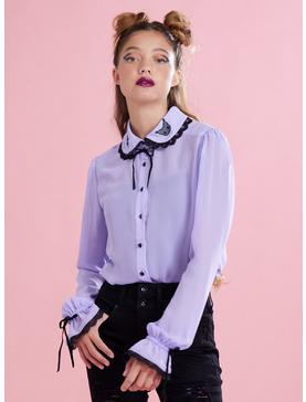Kuromi Lavender Sheer Girls Woven Long-Sleeve Top, , hi-res