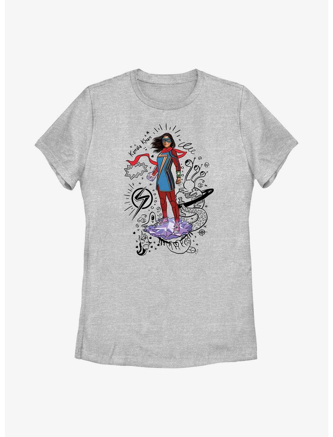 Marvel Ms. Marvel Hero Scribbles Womens T-Shirt, ATH HTR, hi-res