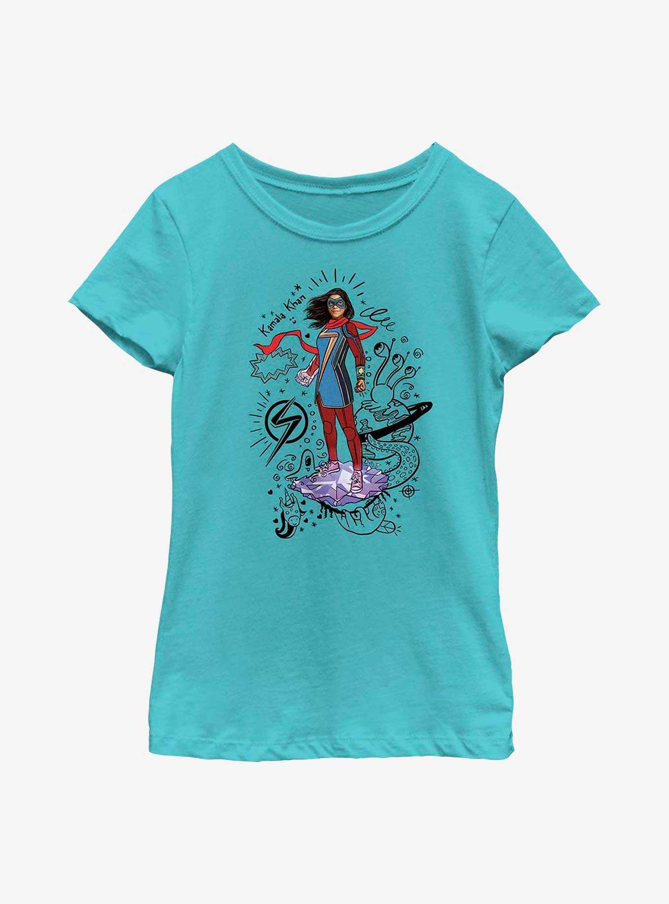 Marvel Ms. Marvel Hero Scribbles Youth Girls T-Shirt, , hi-res