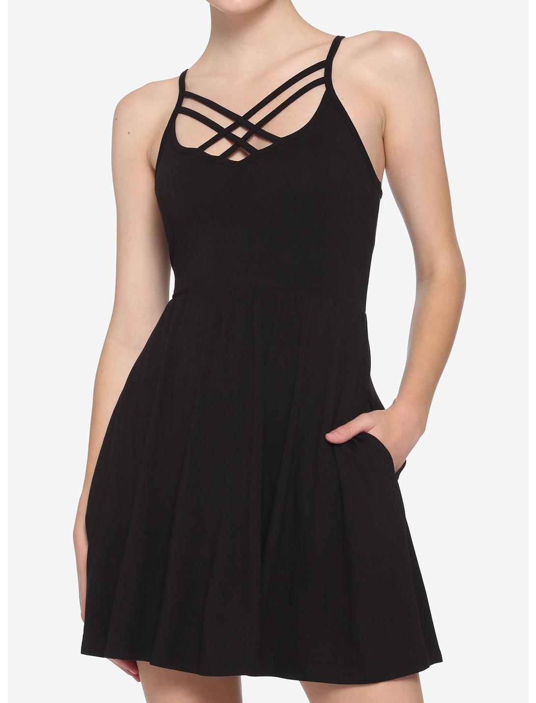 Black Front Strappy Dress, BLACK, hi-res